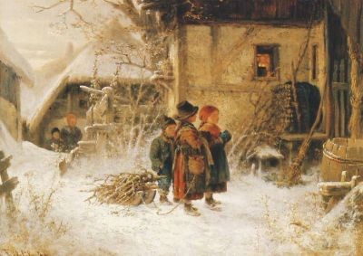 Kind. im Schnee v. e. Bauernh.,Fr.
