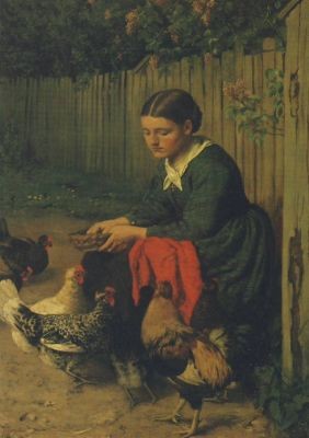 Hühner fütterndes Mädchen, Thoma